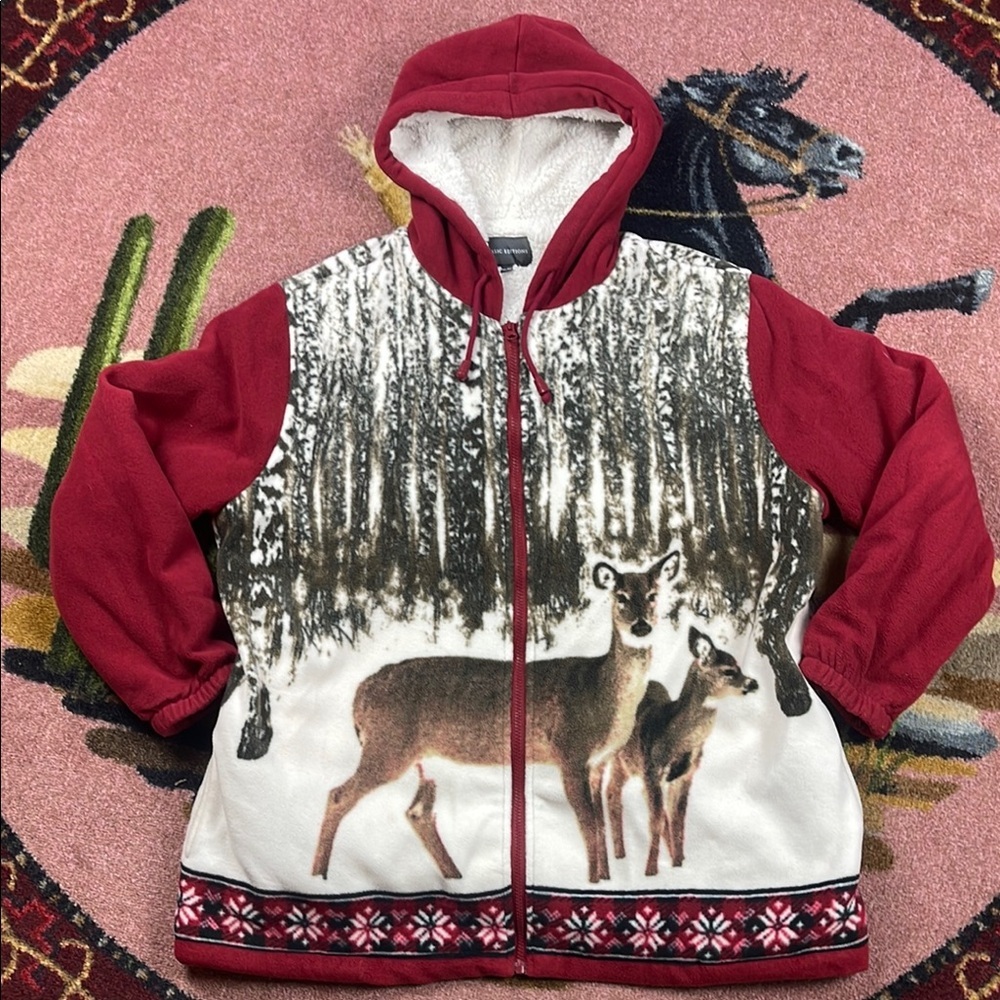VINTAGE NATURE PATTERN FLEECE HOODIE